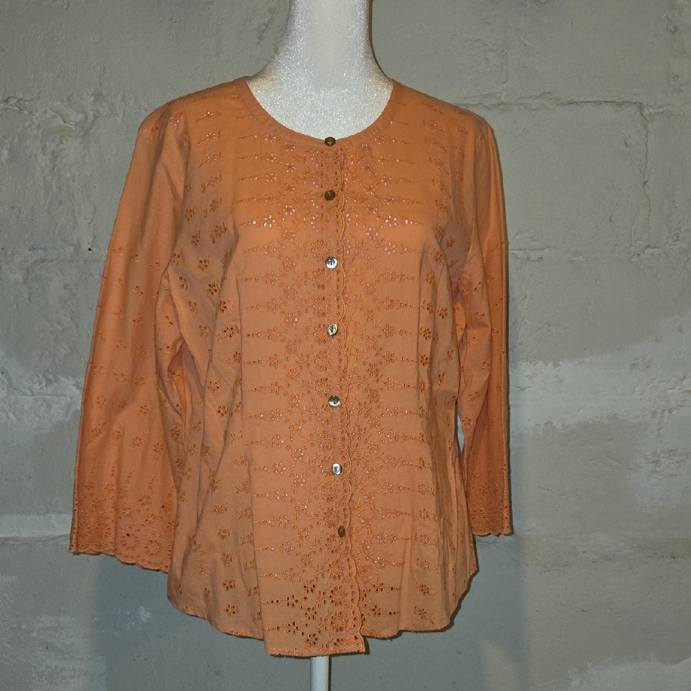 Women's Peach Embroidered Button-Up Top